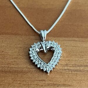 BOGO NWT Sterling Silver & Cubic Zirconia Rhodium Plated Heart Pendant Necklace